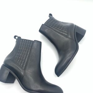 Dune Elegant Black Leather‎ Ankle Boots with Stud Accents Block Heel size 40 UK
